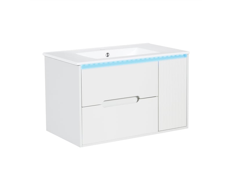  Meuble sous-vasque mural avec vasque céramique et led 81x47x51 cm blanc  - Conforama A