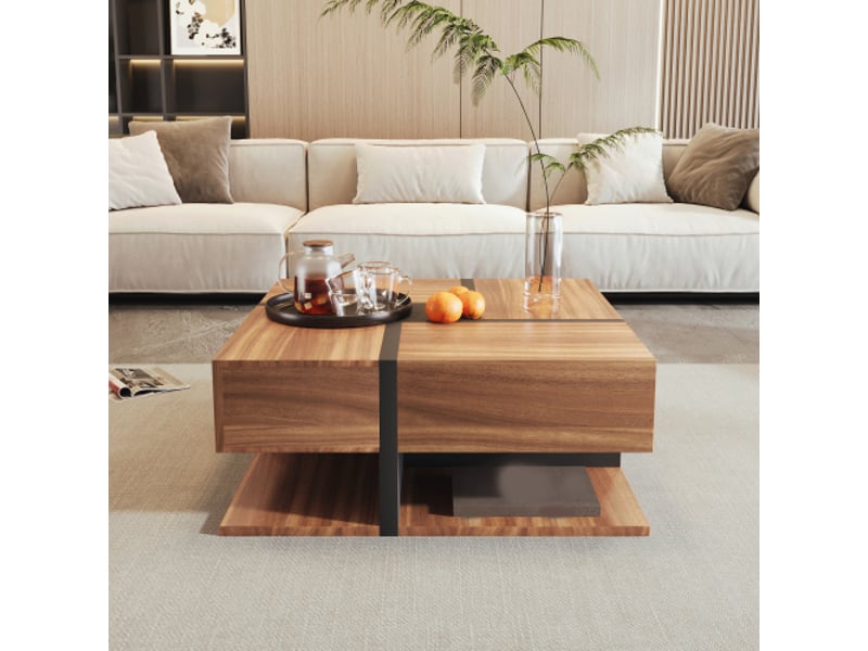 Table basse 4 tiroirs – coloris unique, design épuré, rangement en dessous, 78 × 78 × 36 cm - Conforama D