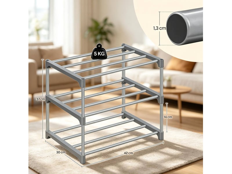  Range-chaussures ouvert 42x30x37 cm gris, métal, 3 niveaux pour 6 paires de chaussures, montage au sol  - Conforama C