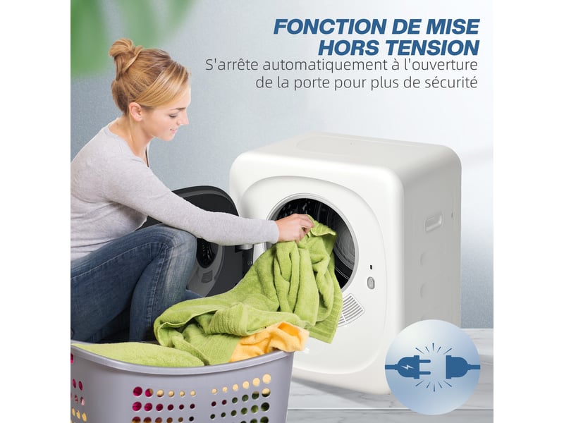 Sèche linge à évacuation électrique 800 w 4 kg avec 5 modes de séchage, charge frontale, cuve en acier inoxydable - Conforama W
