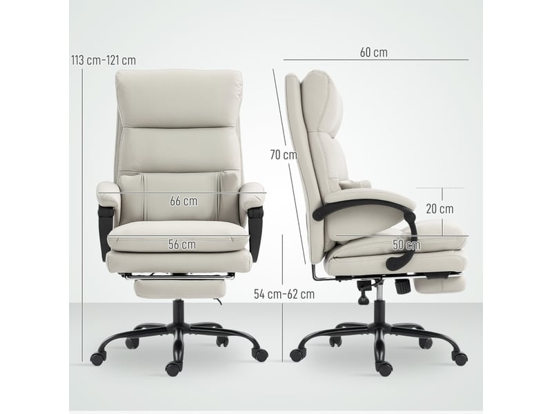  Chaise de bureau réglable avec repose-pieds et inclinaison 135° - lpospi - simili cuir gris clair  - Conforama D
