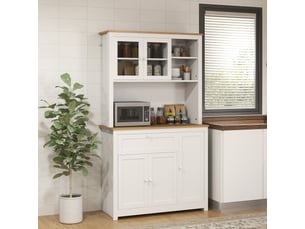 Buffet de cuisine style campagne avec vitrine blanc et naturel 100x40x180 cm - pangivo