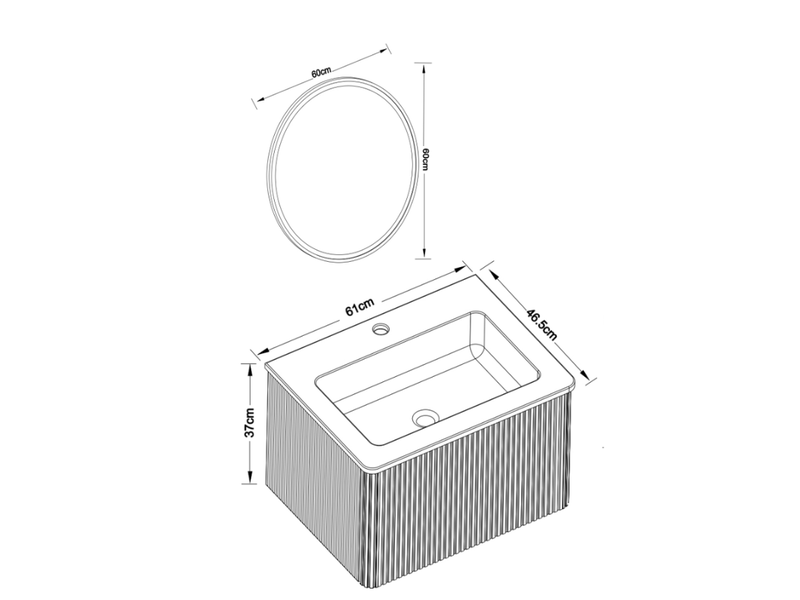  Meuble vasque suspendu 61 cm en bois clair avec miroir led rond réglable, 1 tiroir et vasque intégrée  - Conforama C