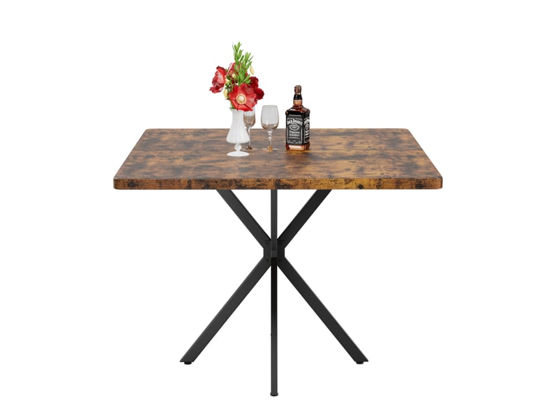  Table à manger carrée 98 x 98 cm en mdf et métal, pour 4 à 6 personnes, marron  - Conforama A