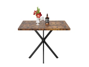 Table à manger carrée 98 x 98 cm en mdf et métal, pour 4 à 6 personnes, marron