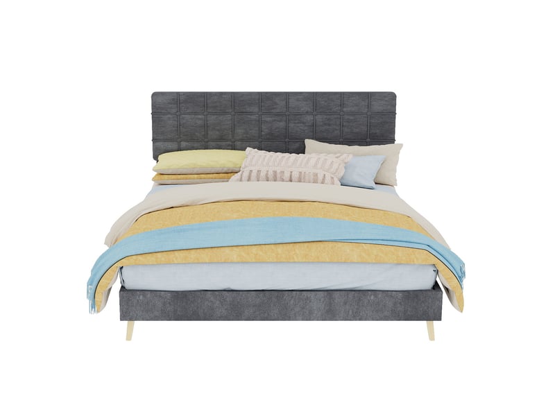  Lit double 160 x 200 cm gris foncé avec tête de lit capitonnée et matelas inclus  - Conforama A