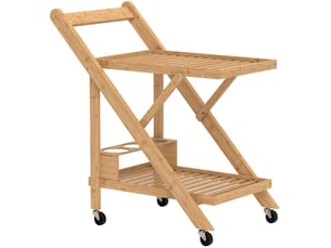 Desserte de cuisine en bambou chariot de service pliable 2 plateaux 4 roues 3 casiers à vin 66 x 40 x 70 cm bois naturel