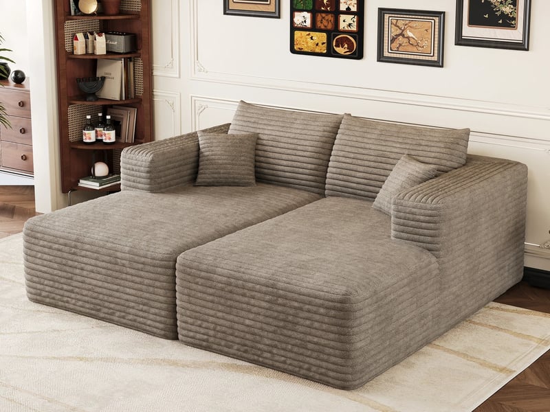 Canapé droit,2 places, sans structure, assise profonde, sans montage, en velours côtelé ,180 x 151x58,camel - Conforama B