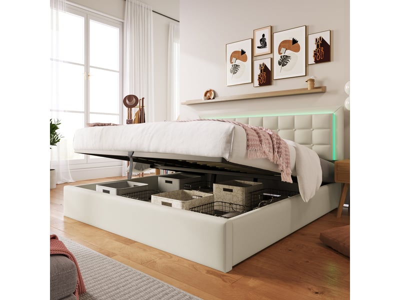  Lit avec rangement et lattes en pu blanc 180 x 200 cm  - Conforama B