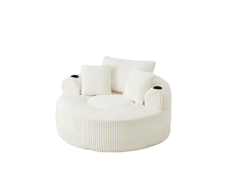  Fauteuil lounge rond 1 place en velours côtelé beige avec 2 porte-gobelets  - Conforama D