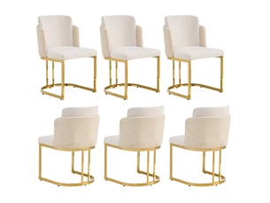 Lot de 6 chaises de salle à manger beige et or, structure en métal, dossier double design, style contemporain