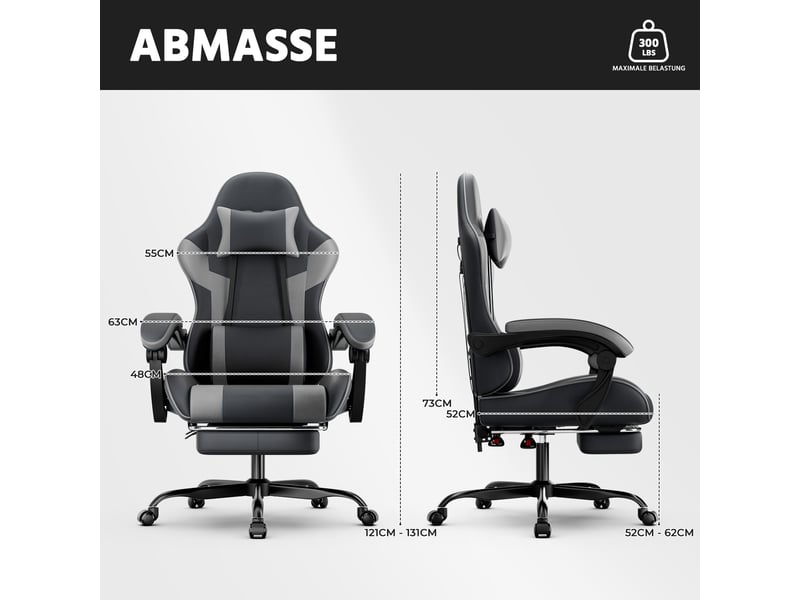  Fauteuil gaming,58.5x63x120.5 cm,dossier réglable,pvc,noir et gris  - Conforama C
