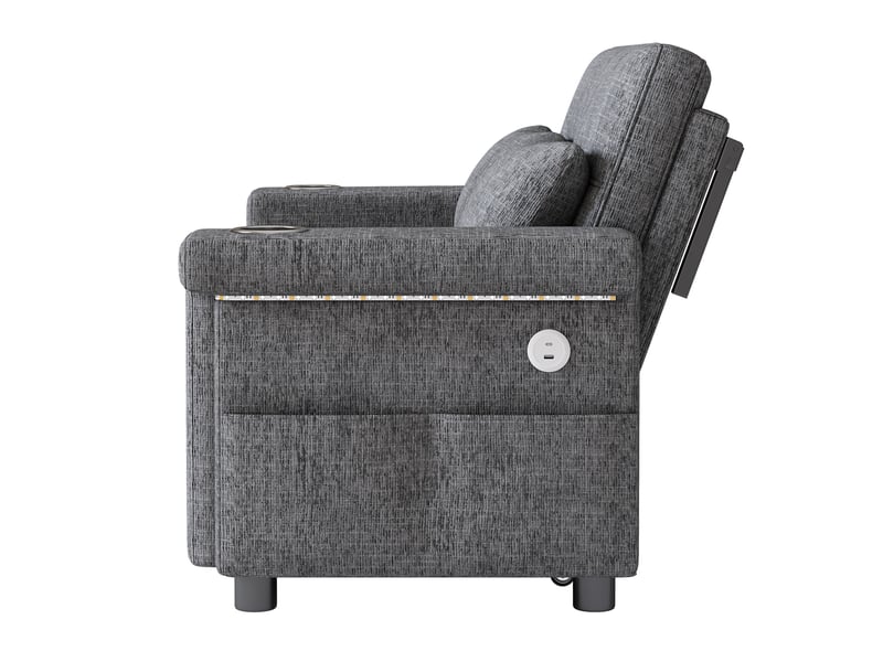  Canapé 2 places convertible gris en chenille, dossier réglable, led, usbtype-c et porte-gobelets  - Conforama E