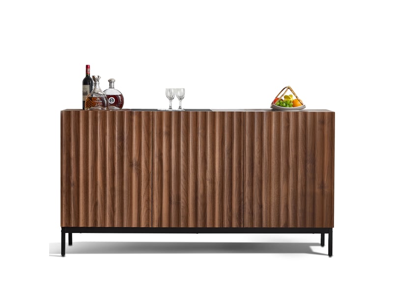  Buffet bas 150 x 40 x 80 cm brun foncé, 3 portes, design 3d ondulé et étagères réglables  - Conforama A