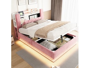 Lit coffre 140x200 cm <strong>WISHDOR</strong> <strong></strong> coloris rose