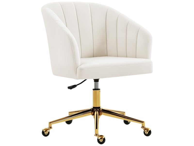 Chaise de bureau aubes velours réglable à roulettes blanc crème - Conforama A