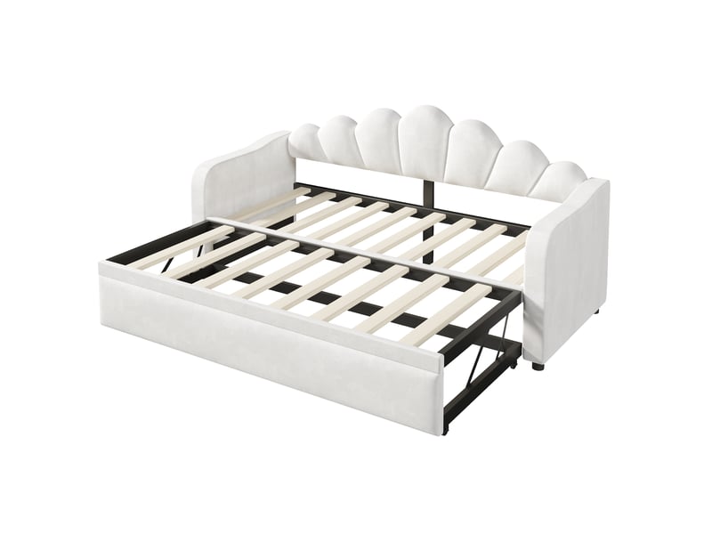  Lit gigogne enfant led 90x200 cm, lit banquette avec sommier à lattes, velours blanc, sans matelas  - Conforama E
