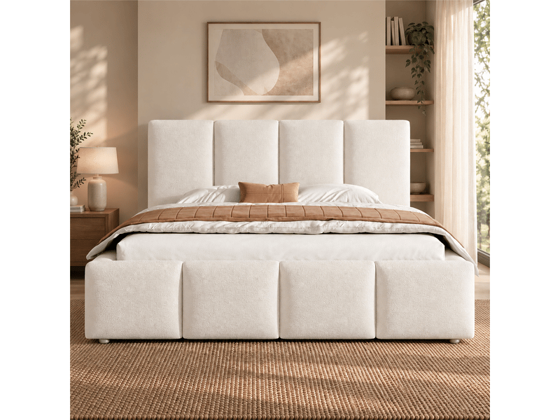  Lit coffre bouclé blanc à tête de lit capitonnée 160 x 200 cm Fay Lum - Conforama D