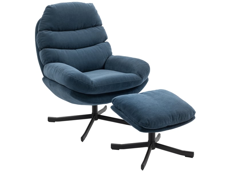  Fauteuil inclinable avec repose-pieds, fauteuil lounge en tissu chenille, fauteuil tv moderne, 78 x 93 x 100 cm, bleu  - Conforama A