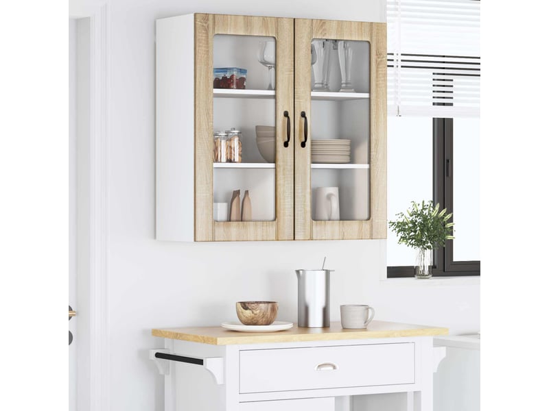 Meuble mural de cuisine, cabinet en verre mural chêne sonoma 80x31x80cm shl1029 - Conforama D