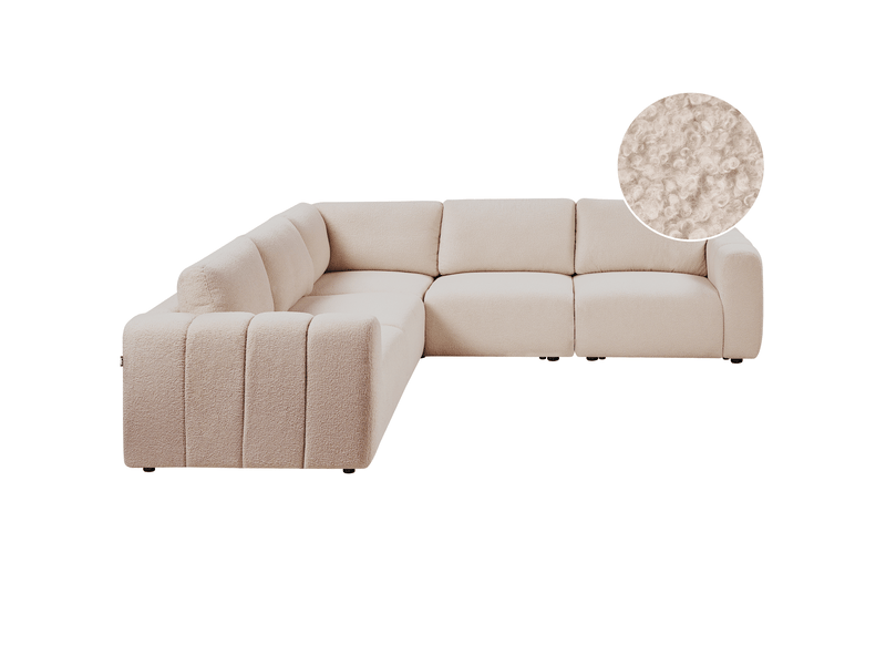 Canapé d'angle modulable 5 places kivvik bouclé beige côté droit  - Conforama A