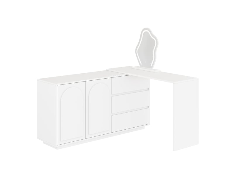 Coiffeuse 3 tiroirs, 2 portes et miroir à LED, meuble de maquillage pour chambre à coucher  - Conforama A