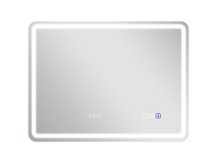 Miroir salle de bain bluetooth avec éclairage led 60 x 80 cm, miroir lumineux mural avec horloge, antibuée, argenté