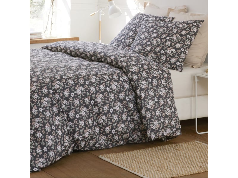  Parure housse de couette 260x240cm + 2 taies motif fleuri bleu marine 100% gaze de coton - kusia KUSIA - Conforama B