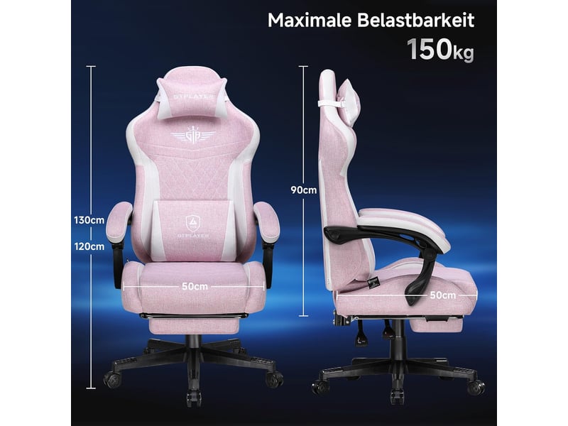  Gtplayer chaise de jeu ergonomique avec soutien lombaire et dossier large 150kg - lin rose GT832-PK - Conforama C