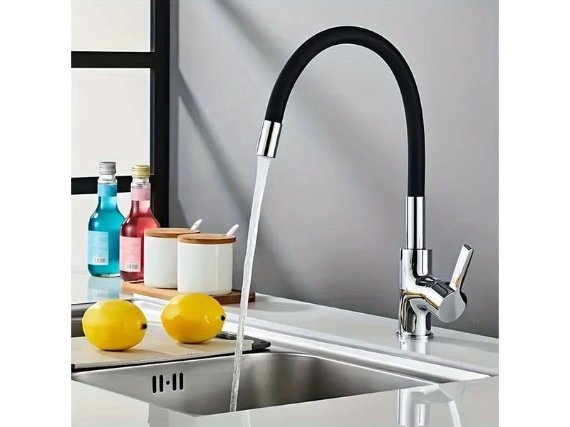  Robinet de cuisine mitigeur flexible 360° – chrome et noir  - Conforama D