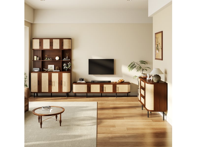  Ensemble de meubles de salon 3 pièces avec meuble tv, buffet et armoire haute, mdf, noyer  - Conforama C