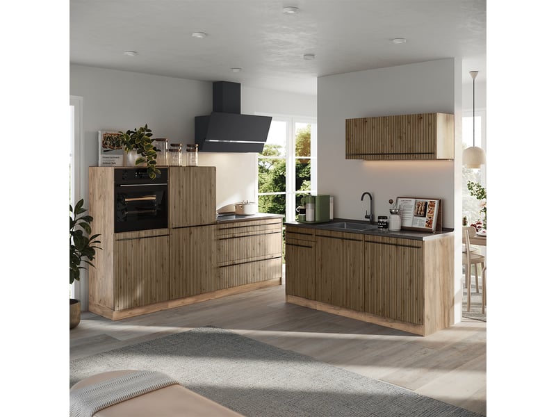  Vicco cuisine, chêne artisanchêne doré, 220cm sans plan de travail  - Conforama C