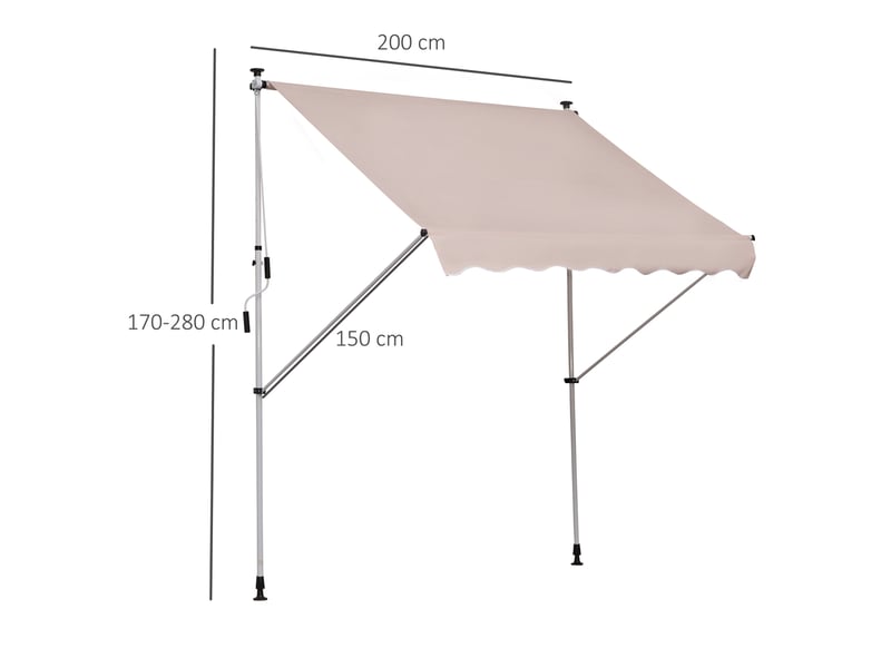  Store banne rétractable manuelle 200 x 150 x 170-280 cm pour balcon et terrasse, hauteur réglable par manivelle, beige  - Conforama E