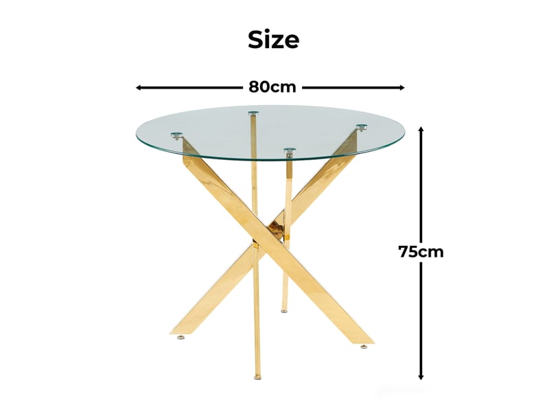  Table à manger ronde 80 cm en verre trempé, pieds métalliques dorés, hauteur 75 cm  - Conforama C