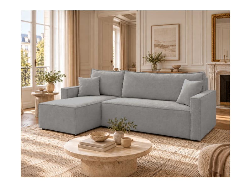 Farah - canapé d'angle reversible convertible 4 places accoudoirs slim en bouclettes texturées - Conforama B