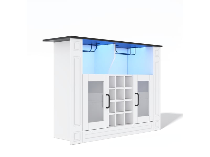  Buffet à vin avec led rgb 120x35x84 cm en mdf blanc, plateau noir  - Conforama D