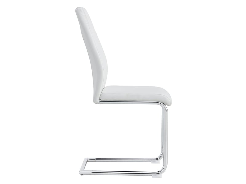 Lot de chaises 4 pièces chaise scandinave à dossier aspect résille revêtement en polyuréthane blanc pieds en métal argenté brillant et patins antidérapants style intemporel et polyvalent - Conforama A