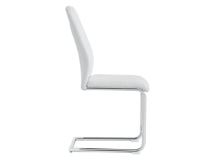 Lot de chaises 4 pièces chaise scandinave à dossier aspect résille revêtement en polyuréthane blanc pieds en métal argenté brillant et patins antidérapants style intemporel et polyvalent