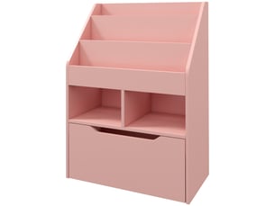 Bibliothèque étagère multi-rangement 3 étagères 2 niches tiroir grand en bois rose