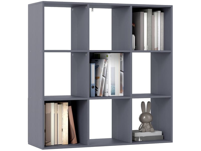  Bibliothèque, étagère de rangement à 3 niveaux avec 9 compartiments, pour salon, bureau, chambre, 91x29,5x91cm, gris  - Conforama A