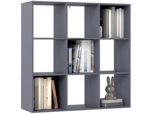 Bibliothèque, étagère de rangement à 3 niveaux avec 9 compartiments, pour salon, bureau, chambre, 91x29,5x91cm, gris