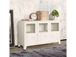 Buffet - bahut - meuble de rangement industriel blanc 105x35x62 cm métal et verre