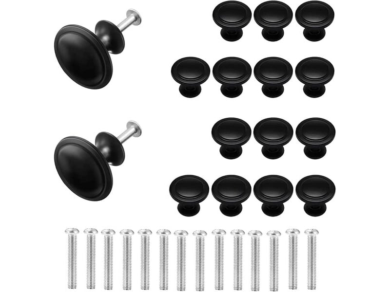 Lot de 16 poignées rondes noires de 28 mm, poignées pour meubles, commodes, portes et tiroirs - Conforama C