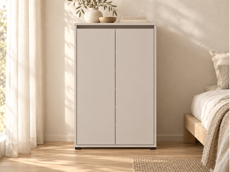  Armoire à chaussures 2 portes avec étagères coloris cachemire - longueur 70 x profondeur 34 x hauteur 108,3 cm  - Conforama E