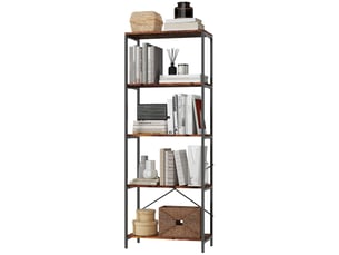 Étagère à livres, 5 tablettes, métal, surface en mélamine, marron