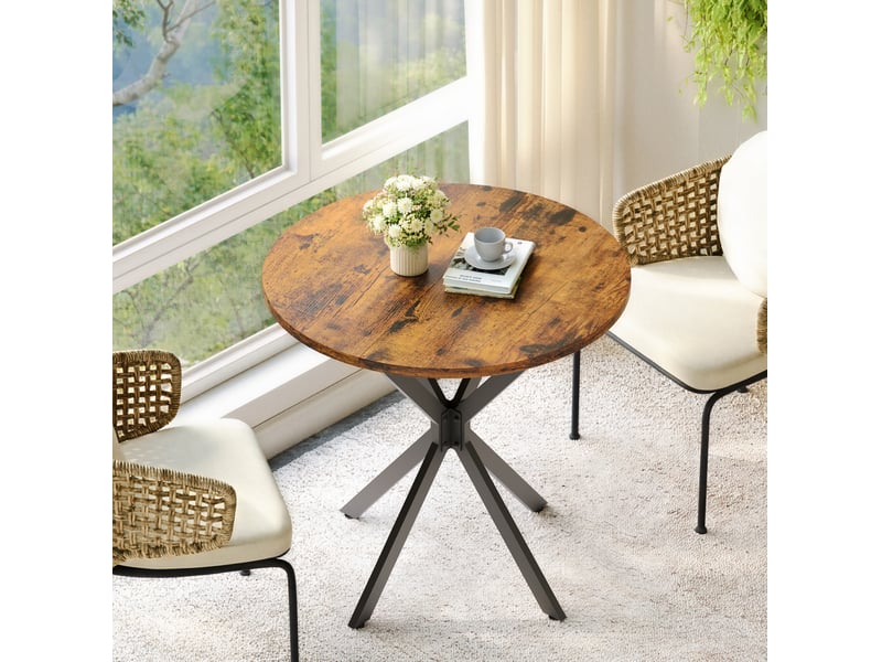  Table à manger ronde, d80 cm, industrielle table cuisine, salle à manger, design moderne, métal, coloris marron et noir  - Conforama B
