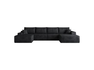 Canapé d’angle en l noir, 340 × 175 × 83 cm, configuration en l avec méridienne, espace de détente généreux, assise accueillante
