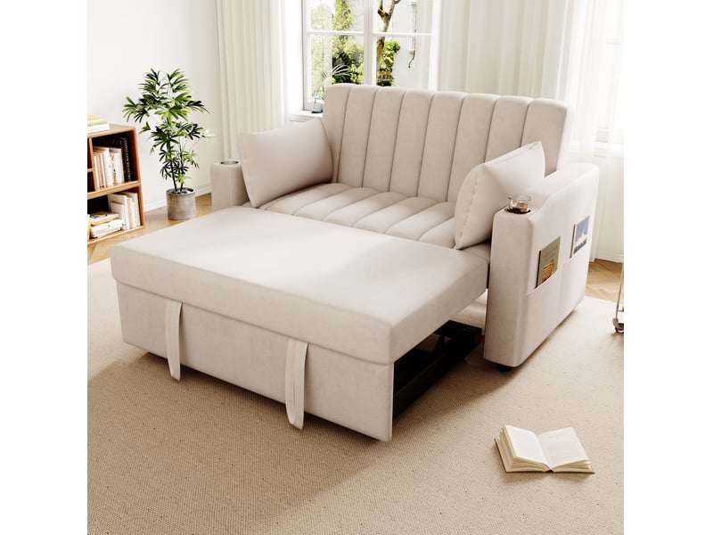  Canapé-lit modenvie 2 places convertible beige 136 x 162 x 84 cm dossier réglable 3 positions  - Conforama E