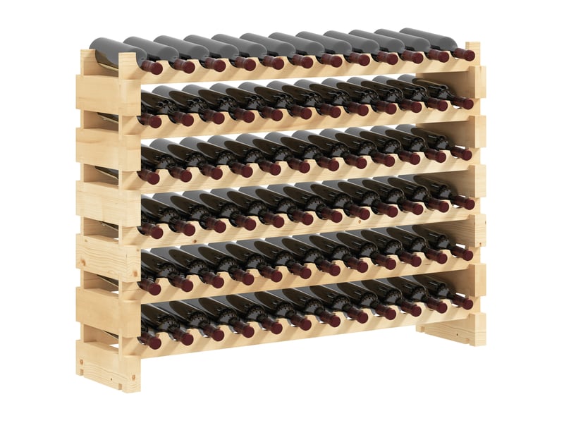  Casier à bouteilles pour 72 bouteilles, étagère à vin avec 6 niveaux modulable et superposable, casier à vin en bois de sapin massif, pour cave, bars, sous-sols, bois naturel, 114x28x85cm  - Conforama B