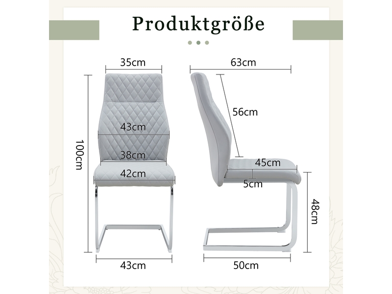  Lot de 2 chaises de salle à manger gris clair en cuir pu avec pieds en métal argenté et haut dossier 100cm  - Conforama C
